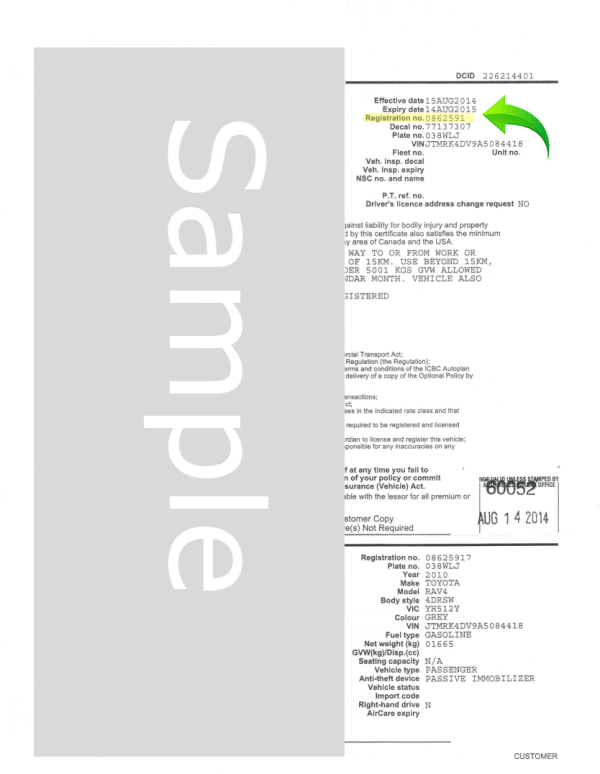 Find Registration Number with Sample Form by Columbia Collision Repairs